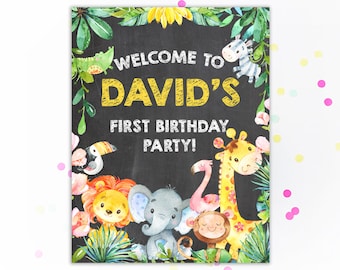 Safari Animals Welcome Sign Birthday Party Boy Birthday Sign Jungle Animals ZOO First Birthday 1st Birthday Party Animals Printable Signs