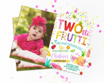 Twotti Frutti Birthday Invitation Photo Invite Tutti Frutti 2nd Birthday Tutti-frutti Party Fruits Tropical Summer Girl Picture Invite Cute