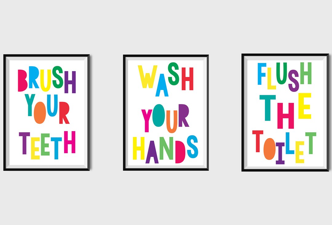 Brush Wash Flush Print Gender Neutral Kids Bathroom Print Bath - Etsy