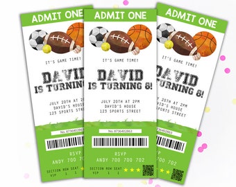 All Star Sport Birthday Invitation Boy Birthday Invitations Sport invitation Sport ticket invite All Star Party Ticket Football Soccer Boys