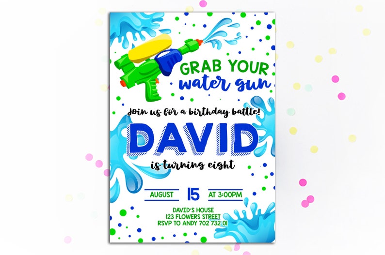 Water Gun Birthday Invitation Pool Party Birthday Boy Etsy