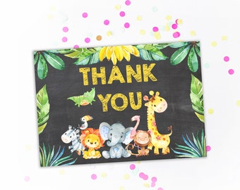 Safari Animals Thank you card Jungle Animals thank you cards  ZOO Party Animals Elephant Lion Monkey Boy Printable  INSTANT DOWNLOAD