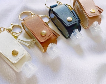 Hand Sanitiser Bottle Holder Keychain | Reusable Bottle and Tassel Keyring | Sanitizer Holder | Vegan Leather Keyring