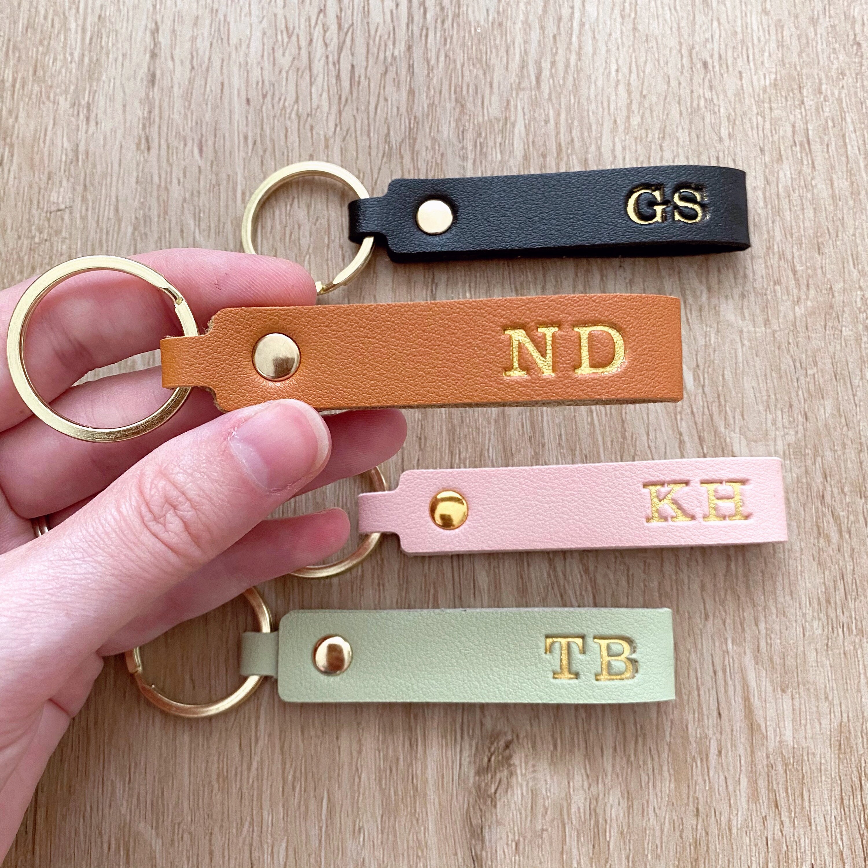 Personalised Faux Leather Keyring Stamped Leather Keychain Etsy