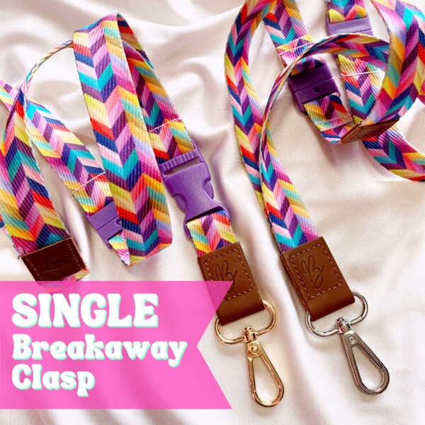 Deluxe-Stoff-Lanyard | EINFACHE Abreißschließe | Regenbogen Chevron | Lehrer Schlüsselband für Klassenzimmer Ausweishalter | Schlüsselband aus weichem Stoffband