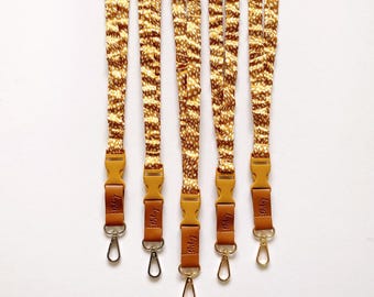 Scrunchie Lanyard with Safety Breakaway Clasp | NON-STRETCH | Tan | Soft Silk Scrunchie Teacher Lanyard for the Classroom, School