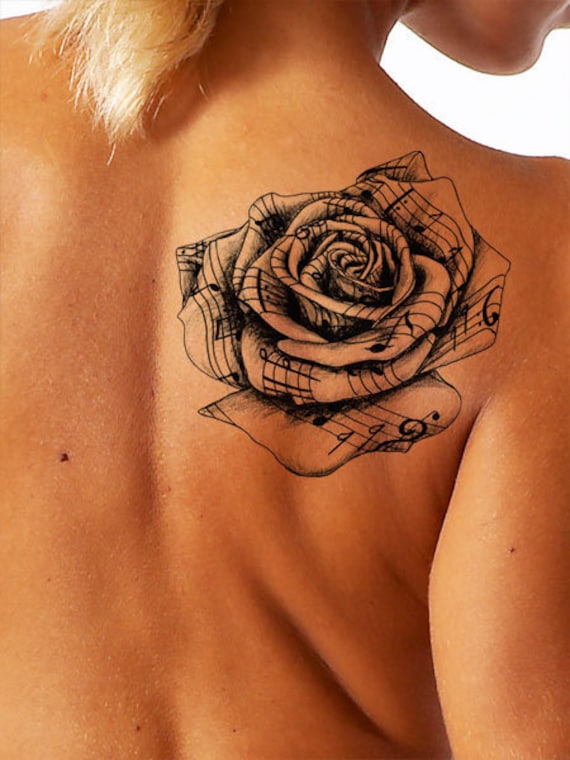 Music Rose Temporary Tattoo Gifts For Women Flower Tattoo