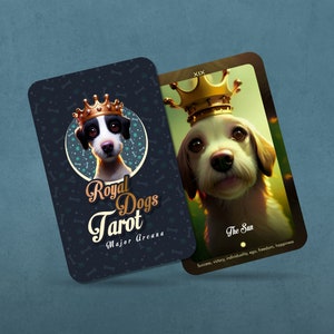 Tarot des chiens royaux - arcanes majeurs - 22 illustrations de chiens royaux - analyses - cartes de tarot - jeu de tarot - outils de divination - amoureux des chiens