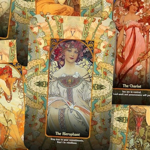 Tarot Art nouveau - Arcanes majeurs - Anglais - Allemand - Espagnol - Jeu de cartes divinatoire élégant avec des illustrations de style nouveau classique