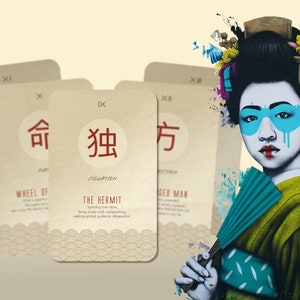 Tarot Nagai – Tarot Kanji – Arcanos Mayores – Oráculo Kanji – Inglés – Elegante baraja de tarot con kanji japoneses para adivinación y conocimiento