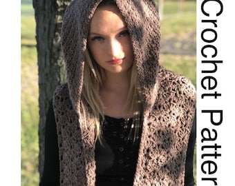 Hooded Scarf Crochet Pattern/Easy Crochet Pattern/Crochet Hooded Scarf Pattern/Non Pointy Hood