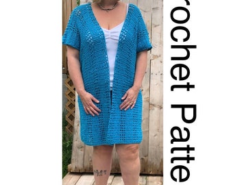 Crochet Pattern Plus Size Cardigan Vest Beginner Friendly Sizes Large to 3XL
