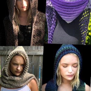 Crochet Hooded Scarf Patterns: Set of 4 (PDF Download)