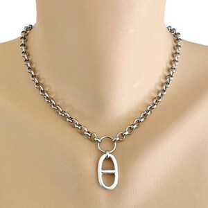 necklace / CHUNKY thick steel chain; antiqued silver plated metal pendant / mariner link / bold, edgy, sophisticated casual