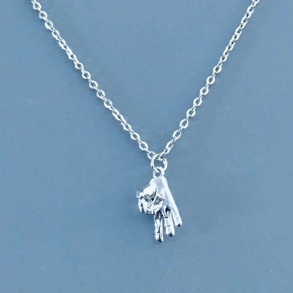 necklace / STERLING SILVER or steel chain; silver rhodium plated charm, pendant / small OKAY hand sign / simple, dainty, gift