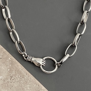 collar / CADENA SIN DESLUSTRACIÓN acero inoxidable, colgante semi grueso / chapado en plata antigua Mano / vanguardista