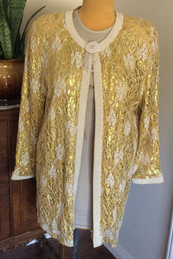 Vintage Diane Freis Original 1980's Gold Lace Wit… - image 1