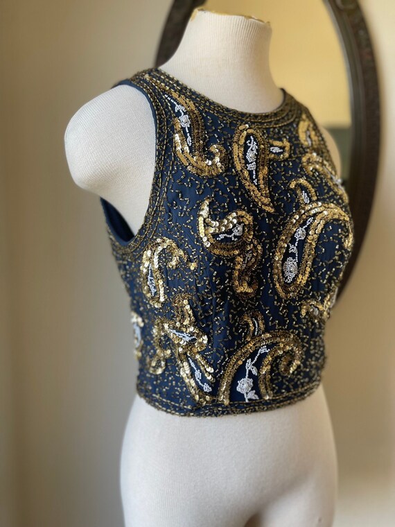 Vintage Alyce Designs Navy Blue evening top size small