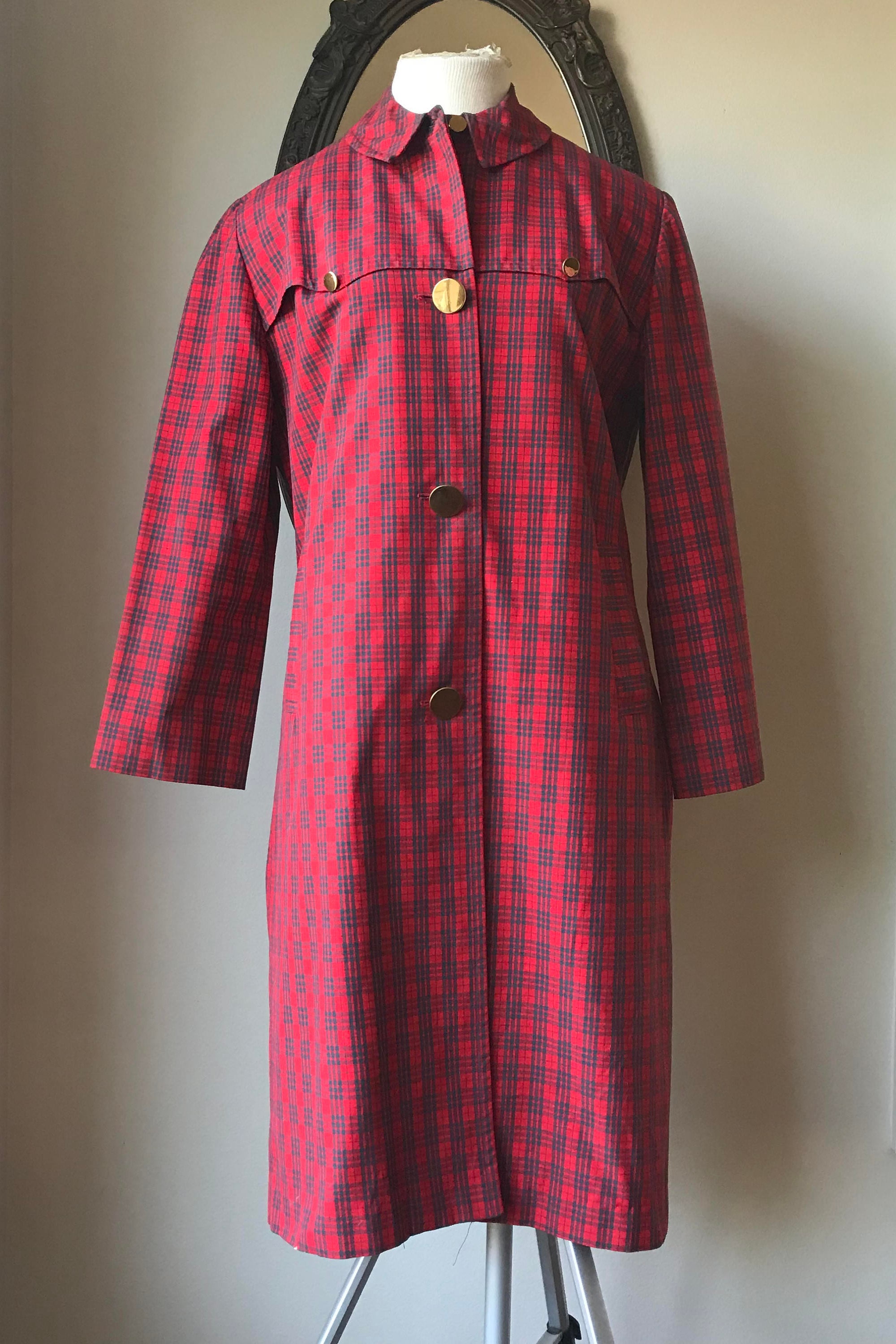 red plaid raincoat