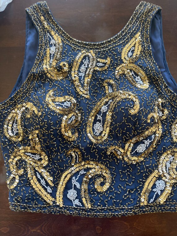 Vintage Alyce Designs Navy Blue evening top size small View 2