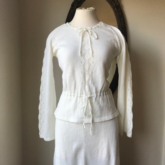 Vintage 1970’s Cream Color Knit skirt and sweater… - image 1