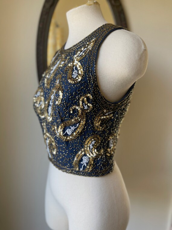 Vintage Alyce Designs Navy Blue evening top size small View 4