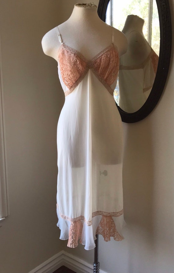 Vintage Cream Slip With Peach Lace, Ruffle Slip, … - image 1