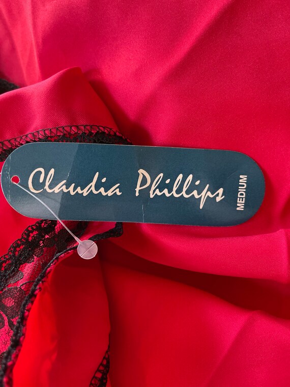 Vintage Claudia Phillips Red nightgown with black… - image 2