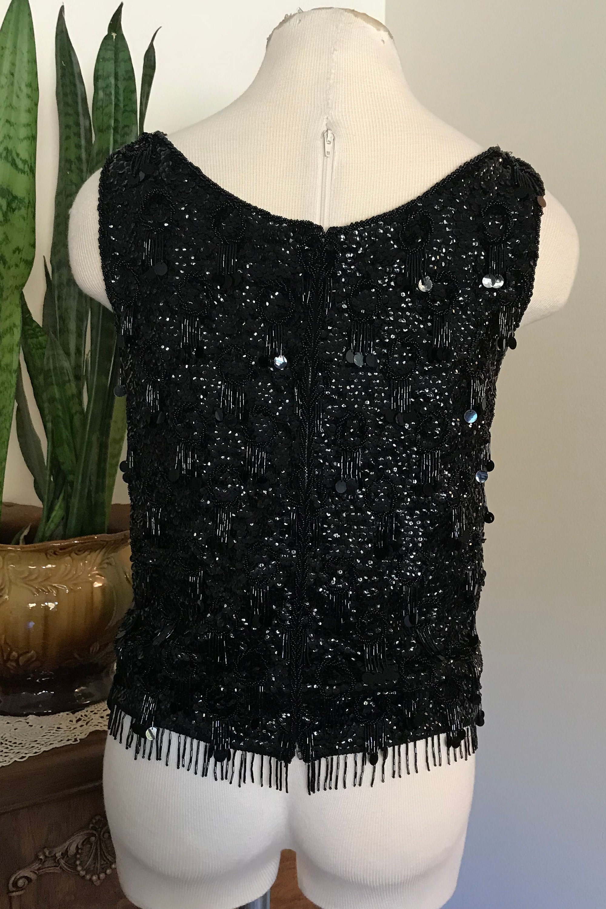 Vintage Black Beaded Tank Top Made in British Crown Colony of - Etsy