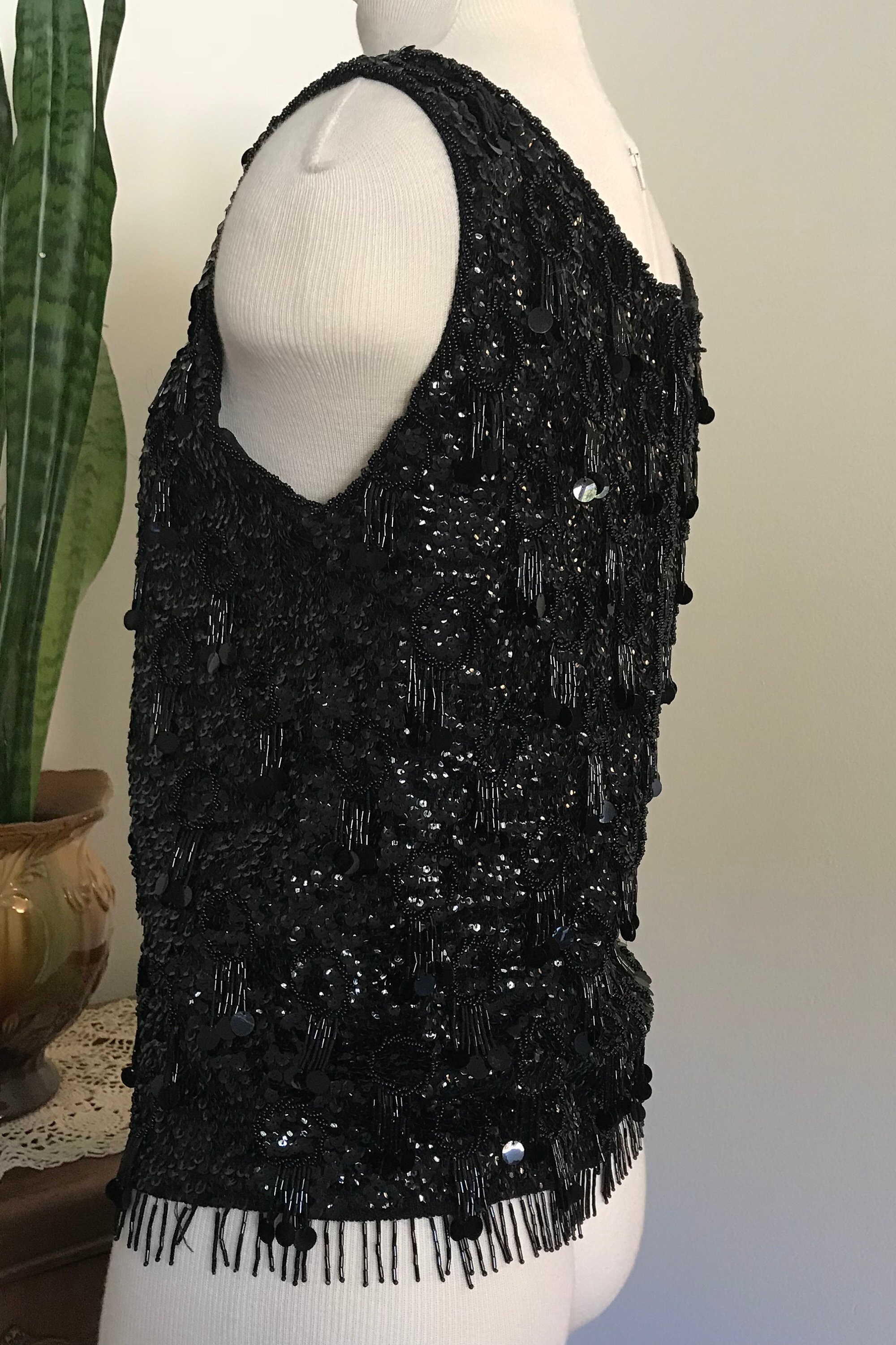 Vintage Black Beaded Tank Top Made in British Crown Colony of - Etsy