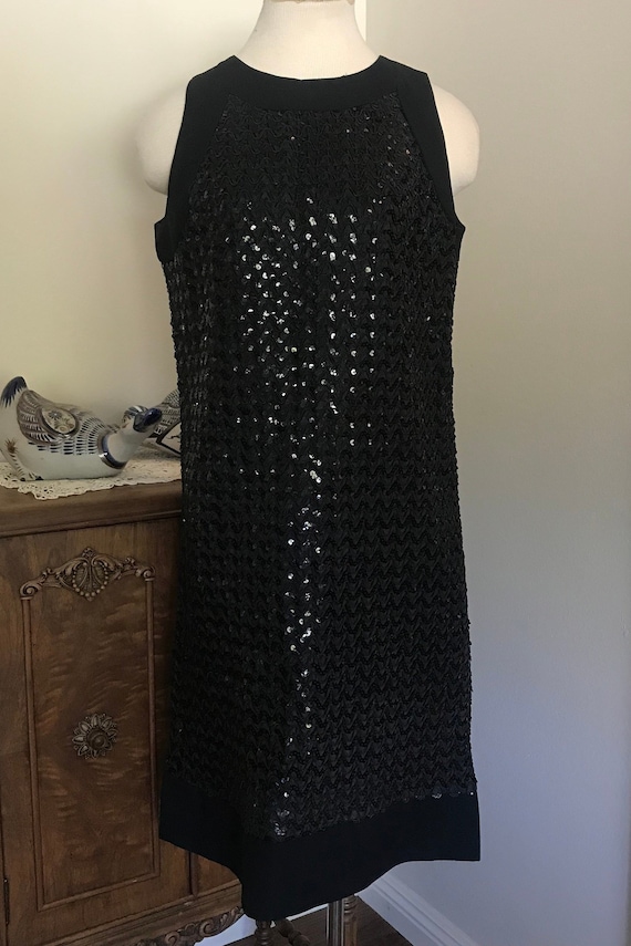 1960 Black Evening Shift Dress with sequin and bea