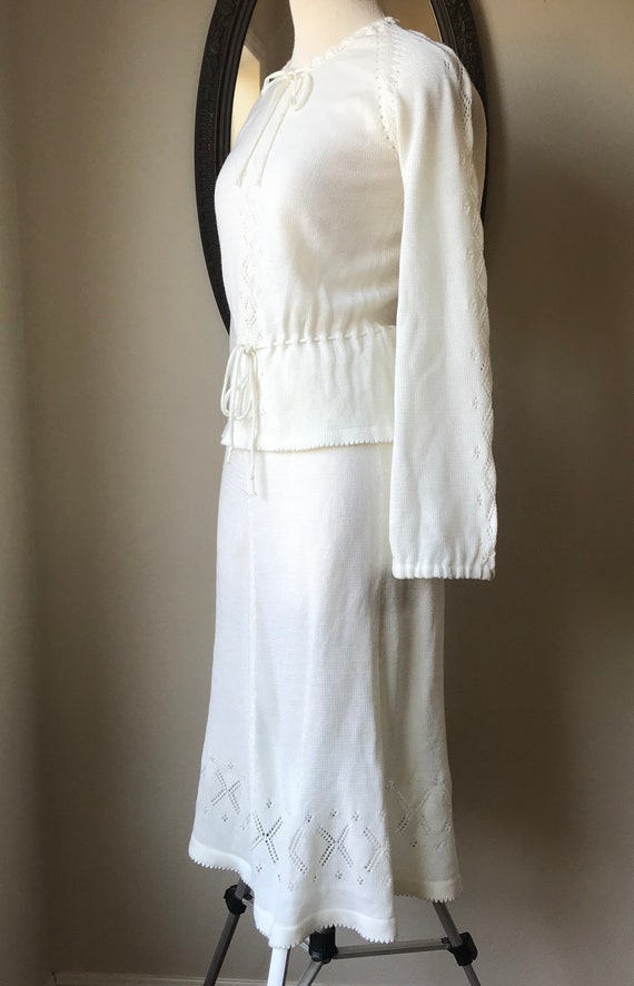 Vintage 1970’s Cream Color Knit skirt and sweater… - image 3