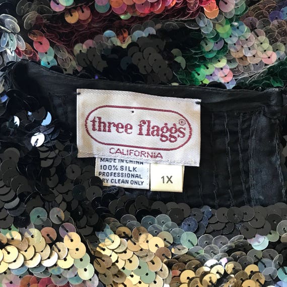 Vintage  " Three Flaggs " 1980's  Black Multi Col… - image 4
