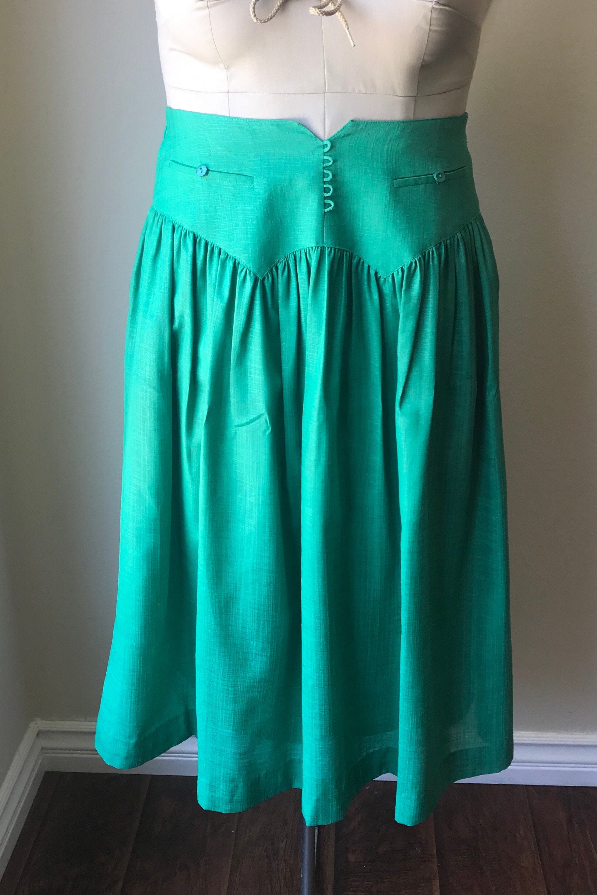 Vintage Green Yoke Skirt A Line Skirt Medium Ladies Clothes - Etsy