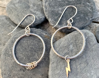 Mismatch earrings , Dangle earrings, Mixed metal earrings, Gold and silver dangle earrings