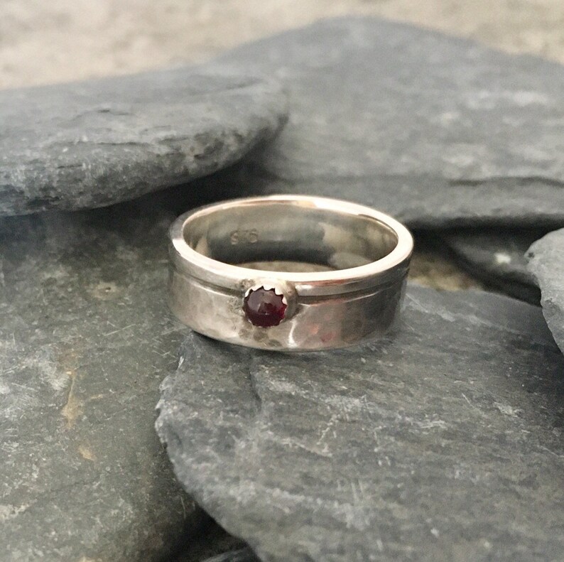 Garnet Ring Silver Band Ring With Garnet Gemstone January image 7