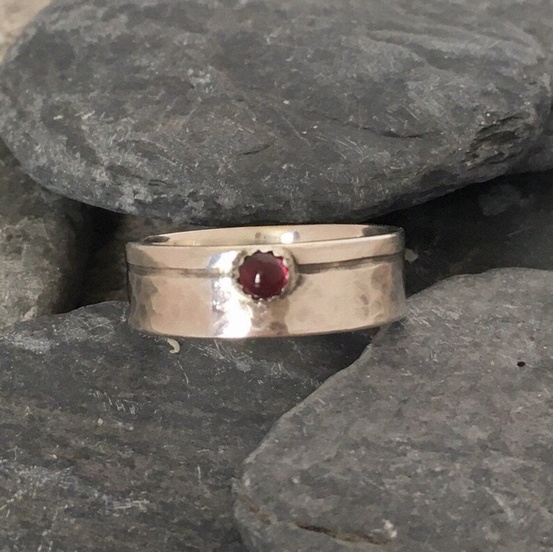 Garnet Ring Silver Band Ring With Garnet Gemstone January image 8