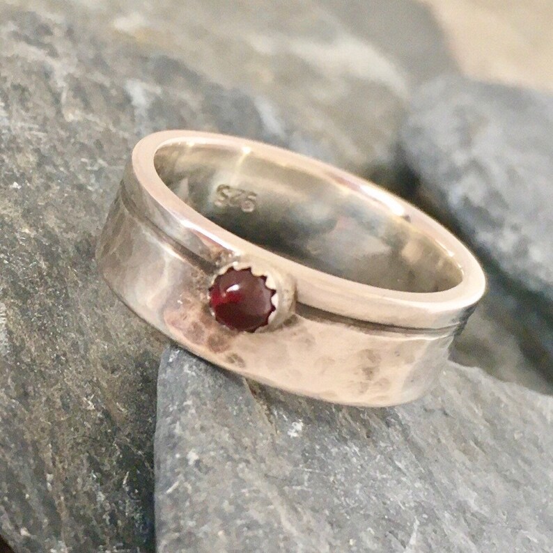 Garnet Ring Silver Band Ring With Garnet Gemstone January image 5