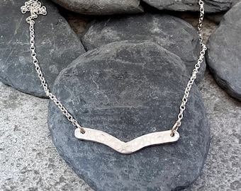 Hammered sterling silver necklace, V shape pendant, Hammered pendant necklace