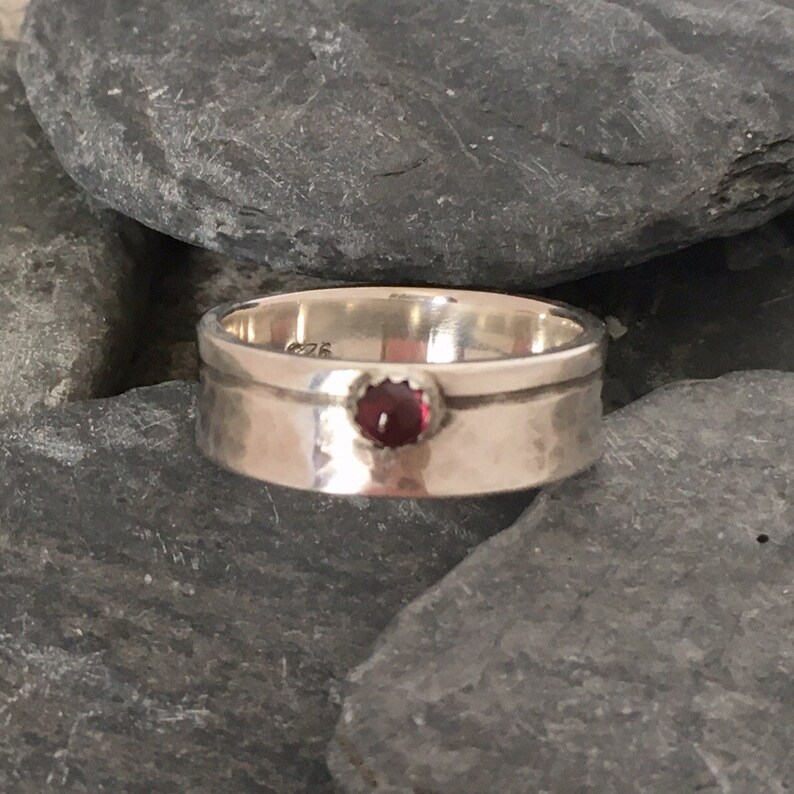 Garnet Ring Silver Band Ring With Garnet Gemstone January image 3