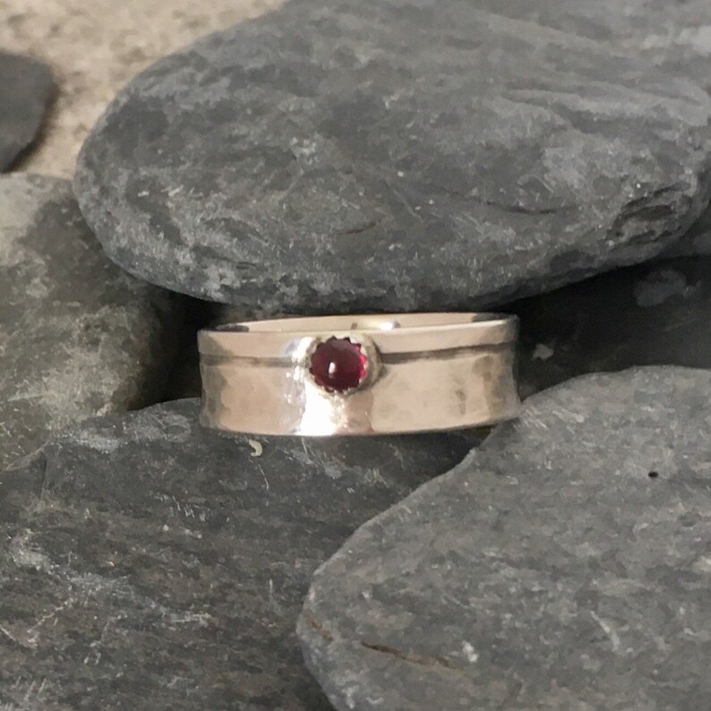 Garnet Ring Silver Band Ring With Garnet Gemstone January image 6