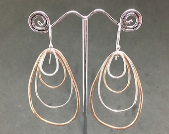 Mixed metal earrings, copper and sterling silver big dangle earrings, jewellery gift