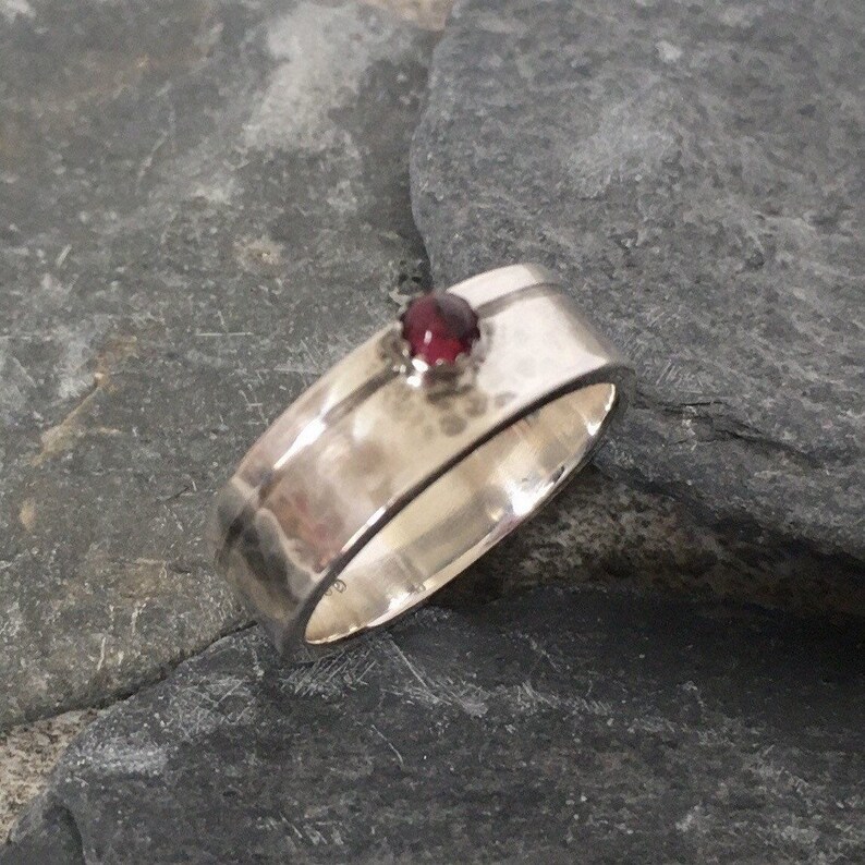 Garnet Ring Silver Band Ring With Garnet Gemstone January image 2