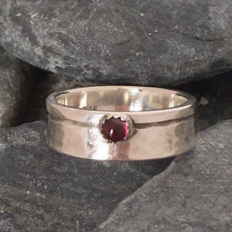 Garnet Ring Silver Band Ring With Garnet Gemstone January image 0