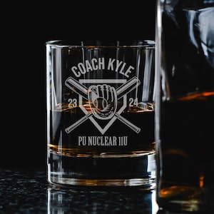 Personalized Glass for Baseball Coach, Custom Coaches Gift, Softball Coach Gift, Year End Team Gift, Coach Whiskey Glass, Favorite Coach