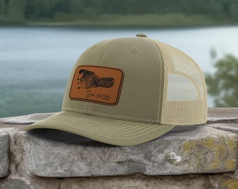 Personalized Baby Footprint Trucker Hat – Custom Engraved Leather Patch Newborn Gift