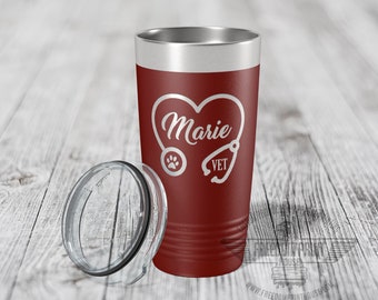 Veterinarian Gift, Doctor Gift ,Personalized Travel Mug, Nurse Gift, Personalized Tumbler, Custom Tumbler, Assistant-RN-MD-CNA-Laser Etched