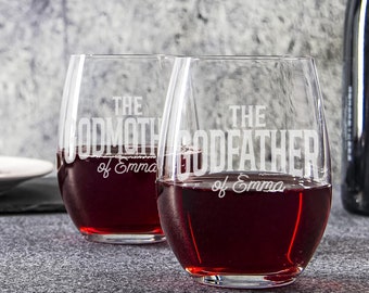 Custom Godfather Wine Glass, Godmother Rocks Glass, Godfather, Godmother Gift, Godparents Gift, Baptism Glass, Custom Wine Glass, Godparent