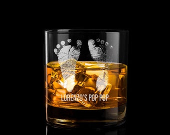 Custom Engraved Baby Footprints Glass, Father's Day Gift, Handprint Whiskey Glass, Wine Glass, Pint Glass, Coffee Mug