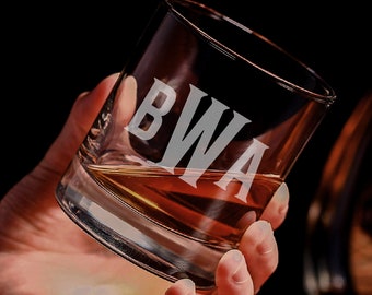 Personalized Rocks Glass, Modern Bottom Custom Whiskey Glass, Engraved Bar Glasses, Gift for Whiskey Lover, Etched Bourbon Glass, Retirement
